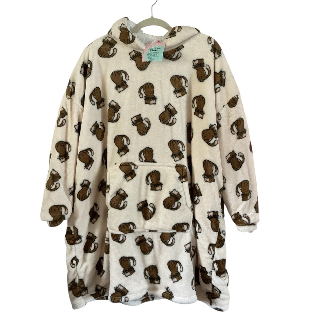 NWT Mentally Exhausted Women’s Fleece Lounge Hoodie with Hood XXL Cat